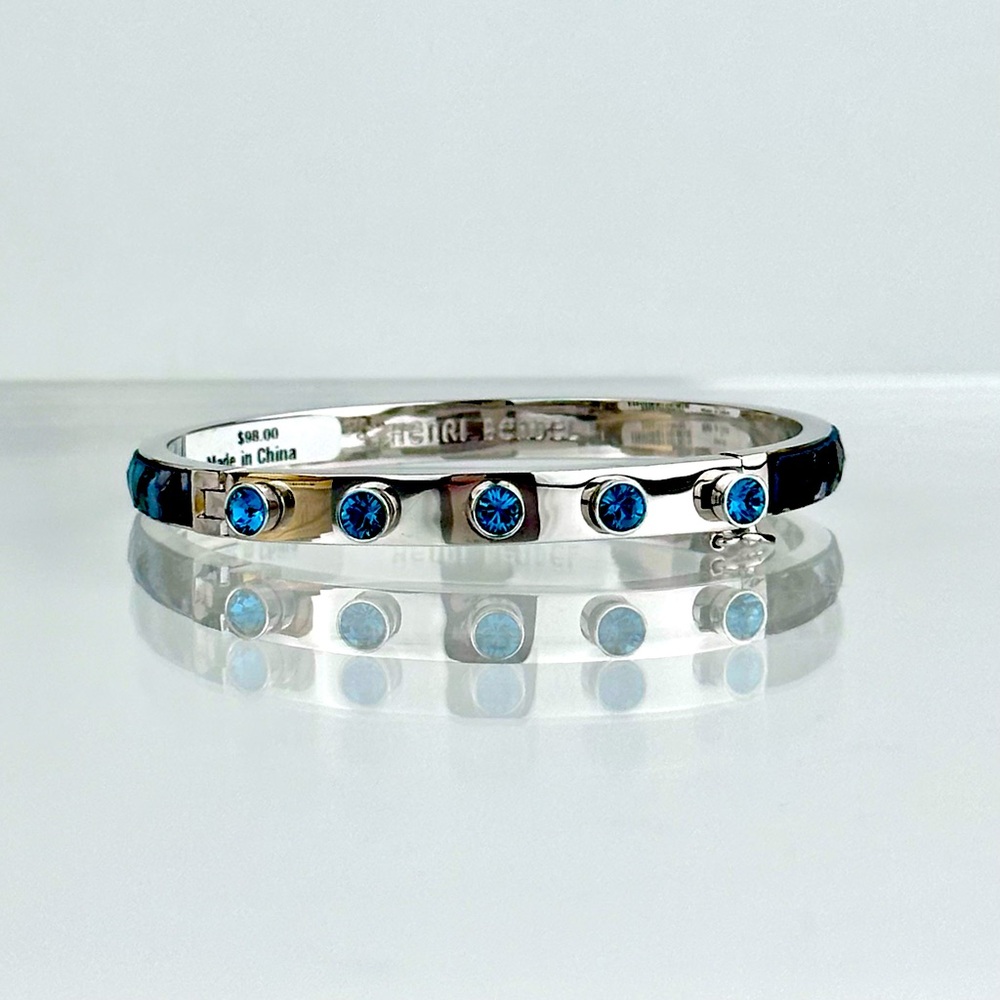 Henry Bendel Blue Crystal Python Silver Plated Bangle Bracelet NWT